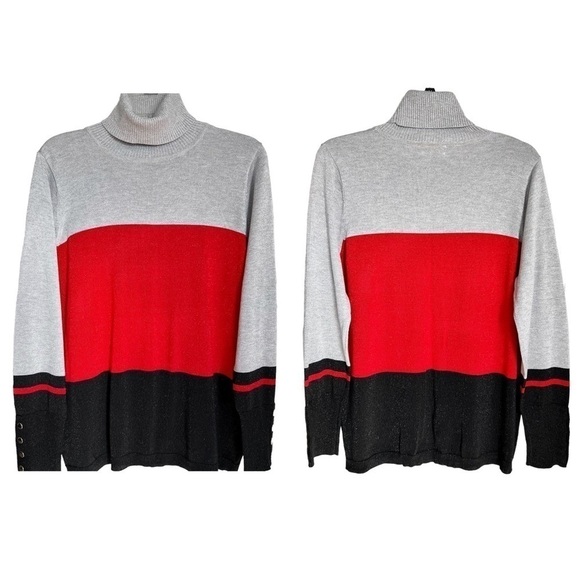 Joseph A Women’s Sparkly Striped Holiday Sweater Lightweight Turtle Neck PXL - Picture 1 of 15